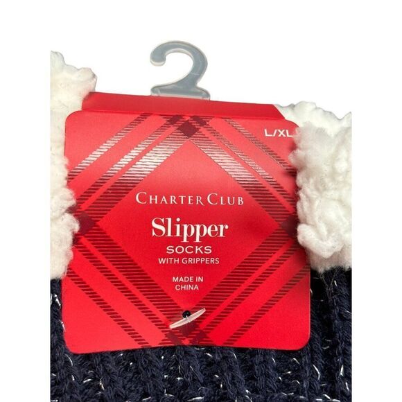 Charter Club Slipper Socks With Grippers L/XL Navy - Picture 4 of 5